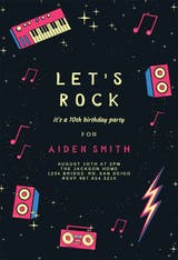 Rock Music Party - Invitación De Cumpleaños